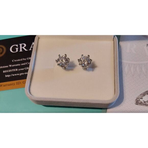 CERTIFIED Genuine Moissanite Diamond 4 Ct. Heart Prong Stud Earrings~18K/.925SS - Picture 2 of 11